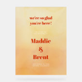 Bold Modern Orange Sunset Wedding Welcome Acrylschild (Vorderseite)