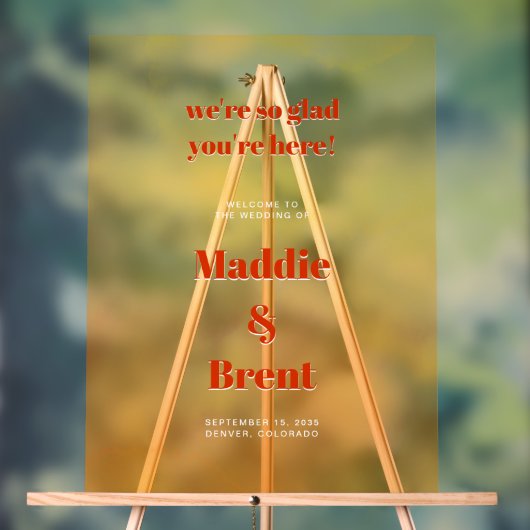 Bold Modern Orange Sunset Wedding Welcome Acrylschild (Neutral)