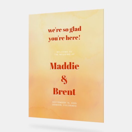 Bold Modern Orange Sunset Wedding Welcome Acrylschild (Winkel)