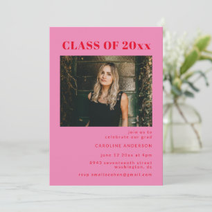 Bold Modern Pink and Red Photo Graduation Party  Einladung