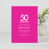 Bold Modern Pink Fifty and Fabulous 50th Birthday Einladung (Stehend Vorderseite)