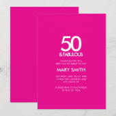 Bold Modern Pink Fifty and Fabulous 50th Birthday Einladung (Vorne/Hinten)
