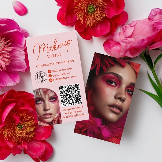 Bold Modern Pink Makeup Artist 2 Photos Qr Code Visitenkarte