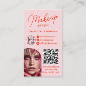 Bold Modern Pink Makeup Artist 2 Photos Qr Code Visitenkarte (Vorderseite)