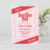 Bold Modern Pink Red 50. Geburtstag Einladung (Stehend Vorderseite)