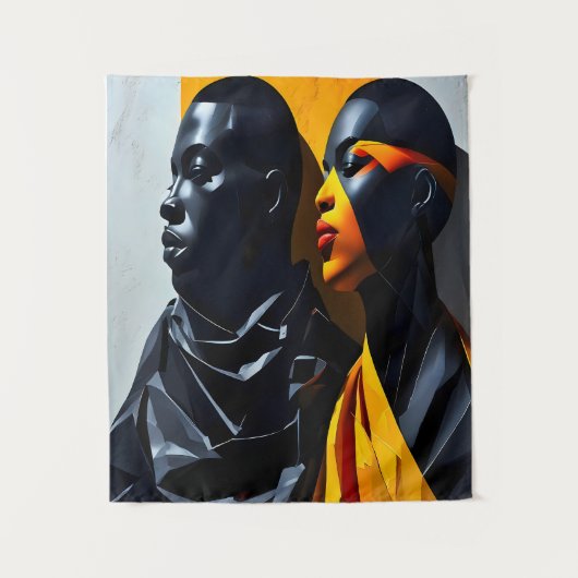 Bold Modern Portraits Abstrakt Geometric Art Wandteppich (Vorderseite)