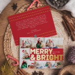 Bold Modern Red 6 Foto Merry and Bright Gold Folien Feiertagskarte<br><div class="desc">Senden Sie herzliche Wünsche in dieser Urlaubssaison mit dieser einzigartigen und niedlichen, modernen, roten 6-Foto-Urlaubskarte aus hellem Gold. Das einfache und minimalistische Design zeichnet sich durch boho-inspiriert Elemente in Goldfolie aus. Dieses Design feiert den festlichen Geist des Dezember und bringt jedem Anlass eine fröhliche und lustige Touch. Die goldenen saisonalen...</div>