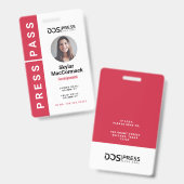 Bold Modern Red Circle Foto Press Pass & Logo Ausweis (Vorder- & Rückseite)