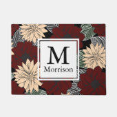 Bold Modern Red Tan Floral Blooms Mit Monogramm Fußmatte (Vorderseite)