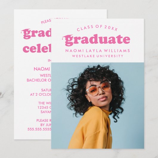 BOLD MODERN RETRO GRADUATE | EINLADUNG VON ABSCHLÜ (Vorne/Hinten)