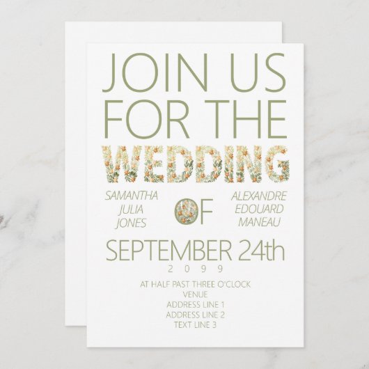 Bold Modern Rustic Boho Blumengrün Hochzeit Einladung (Vorne/Hinten)