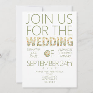 Bold Modern Rustic Boho Blumengrün Hochzeit Einladung