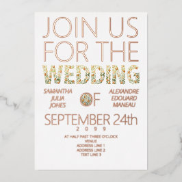 Bold Modern Rustic Boho Blumengrün Hochzeit Folieneinladung