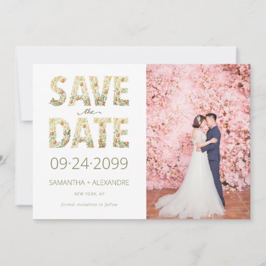 Bold Modern Rustic Boho Blumengrün Hochzeit Save The Date (Vorderseite)