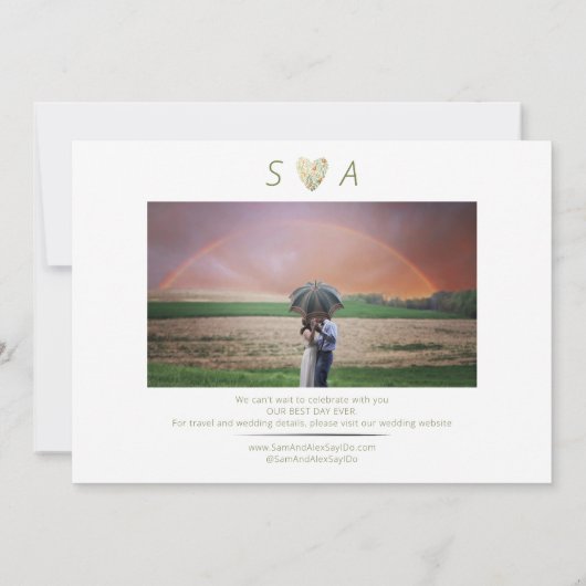 Bold Modern Rustic Boho Blumengrün Hochzeit Save The Date (Rückseite)