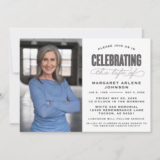 BOLD MODERN SCRIPT FEIERUNG LEBEN FUNERAL EINLADUNG (Vorderseite)