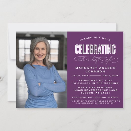 BOLD MODERN SCRIPT FEIERUNG LEBEN FUNERAL EINLADUNG (Vorderseite)