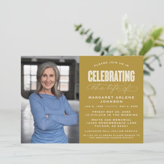 BOLD MODERN SCRIPT FEIERUNG LEBEN FUNERAL EINLADUNG (Stehend Vorderseite)