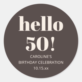 Bold Modern Simple Brown 50th Birthday Party Favor Runder Aufkleber