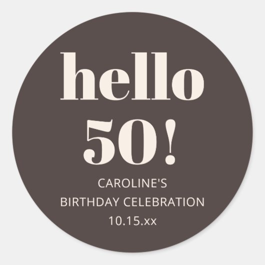 Bold Modern Simple Brown 50th Birthday Party Favor Runder Aufkleber (Vorderseite)