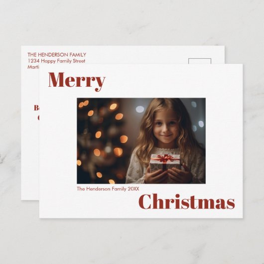 Bold Modern Simple Frohe Weihnachten 1 Foto Postkarte (Vorne/Hinten)