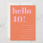 Bold Modern Simple Orange Pink 40th Birthday Party Einladung (Vorderseite)