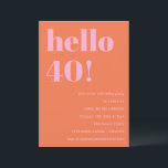 Bold Modern Simple Orange Pink 40th Birthday Party Einladung<br><div class="desc">Bold Modern Simple Orange Pink 40th Birthday Party Invitation</div>