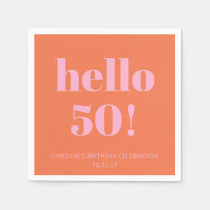 Bold Modern Simple Orange Pink 50. Geburtstagspart Serviette