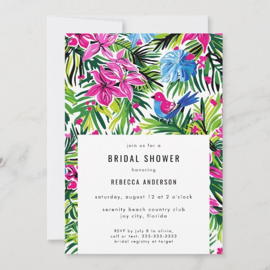 Bold Modern Tropical Foliage Brautparty Einladung (Vorderseite)