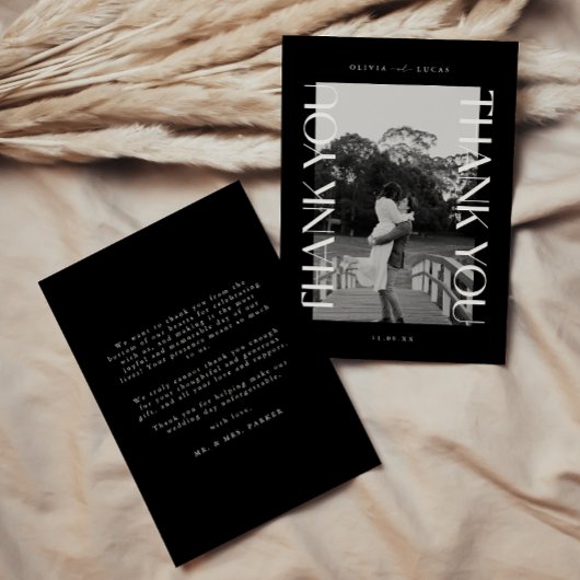 Bold Modern Typografy Black Wedding Foto Dankeskarte