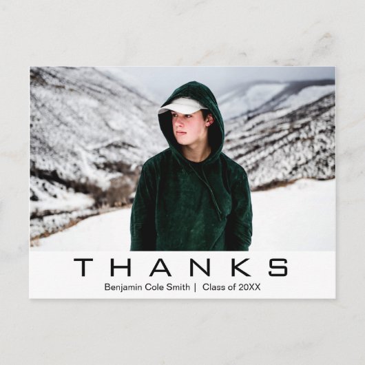 Bold Modern Typografy Foto Abschluss Vielen Dank Postkarte (Vorderseite)