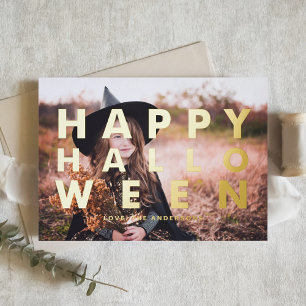 Bold Modern Typografy Foto Happy Halloween Folien Feiertagskarte