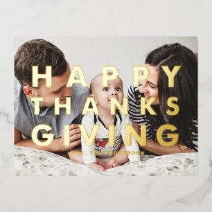 Bold Modern Typografy Foto Happy Thanksgiving Folien Feiertagspostkarte