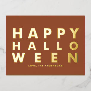 Bold Modern Typografy Terracotta Happy Halloween Folien Feiertagspostkarte