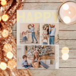 Bold Modern Vertikal 3 Foto Happy Gold Folien Feiertagskarte<br><div class="desc">Senden Sie herzliche Wünsche in dieser Urlaubssaison mit dieser einzigartigen und niedlichen, modernen, hochmodernen 3-Foto-Happy Gold-Urlaubskarte. Das einfache und minimalistische Design zeichnet sich durch boho-inspiriert Elemente in Goldfolie aus. Dieses Design feiert den festlichen Geist des Dezember und bringt jedem Anlass eine fröhliche und lustige Touch. Die goldenen saisonalen Farben und...</div>