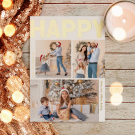 Bold Modern Vertikal 3 Foto Happy Gold Folien Feiertagskarte