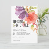 Bold Modern Watercolor Wildblumen Grüne Hochzeit Einladung (Stehend Vorderseite)