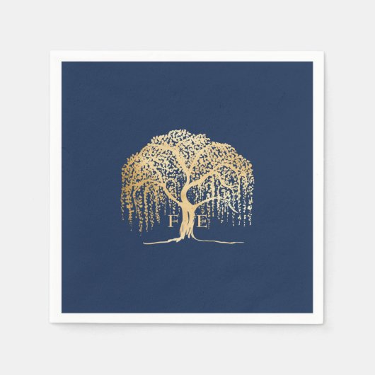 Bold Modern Willow Tree Navy Blue Gold Wedding Serviette (Vorderseite)