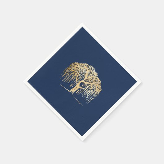 Bold Modern Willow Tree Navy Blue Gold Wedding Serviette (Ecke)