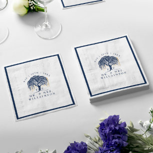 Bold Modern Willow Tree Navy Blue Gold Wedding Serviette
