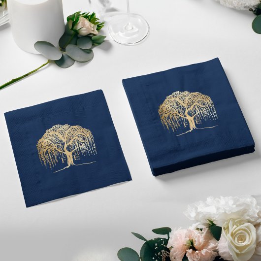 Bold Modern Willow Tree Navy Blue Gold Wedding Serviette