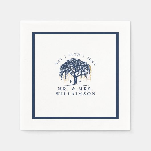 Bold Modern Willow Tree Navy Blue Gold Wedding Serviette (Vorderseite)