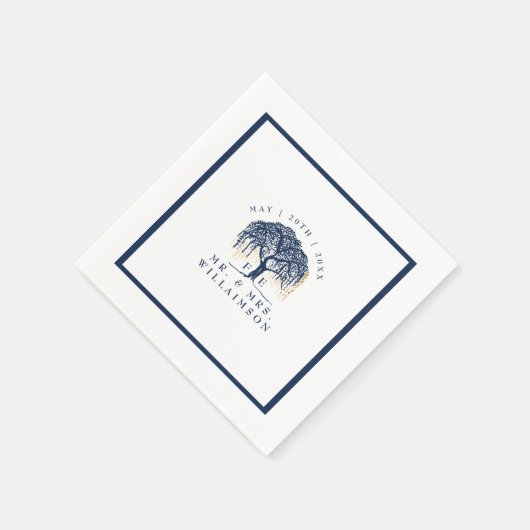 Bold Modern Willow Tree Navy Blue Gold Wedding Serviette (Ecke)