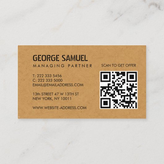 Bold Molded Realtor Business QR Code Light Tan Visitenkarte (Rückseite)