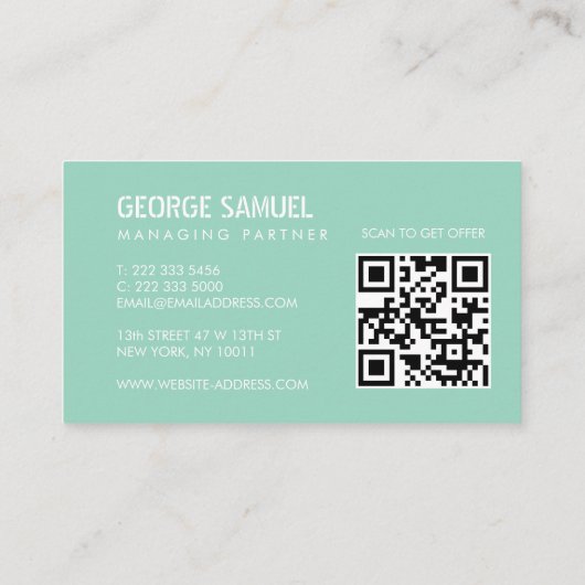 Bold Molded Realtor QR Code Light Teal Green Visitenkarte (Rückseite)