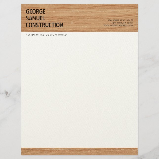 Bold Molded Wood Texture Construction Business Briefbogen (Vorderseite)