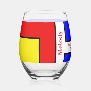 Bold Mondrian Inspiriert Retro Geometric Art Weinglas Ohne Stiel