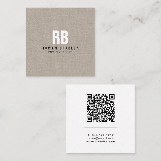 Bold Monogram Linen Or Code Professional Quadratische Visitenkarte (Vorne/Hinten)