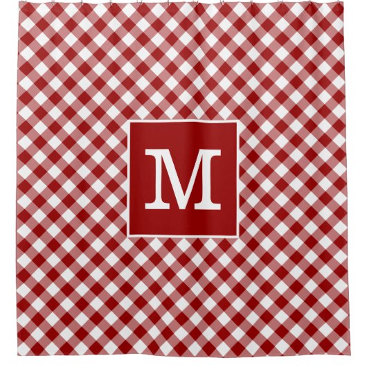 Bold Monogram Red and White Gingham Pattern Duschvorhang (Vorderseite)