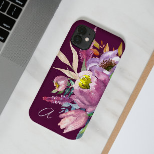 Bold Monogrammed Purple Wine Garden Floral  Case-Mate iPhone 14 Hülle